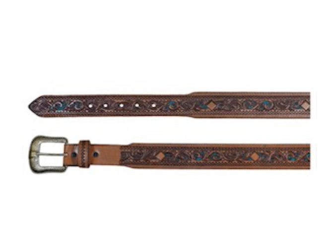JP WEST MENS BELT TURQUOISE INLAY