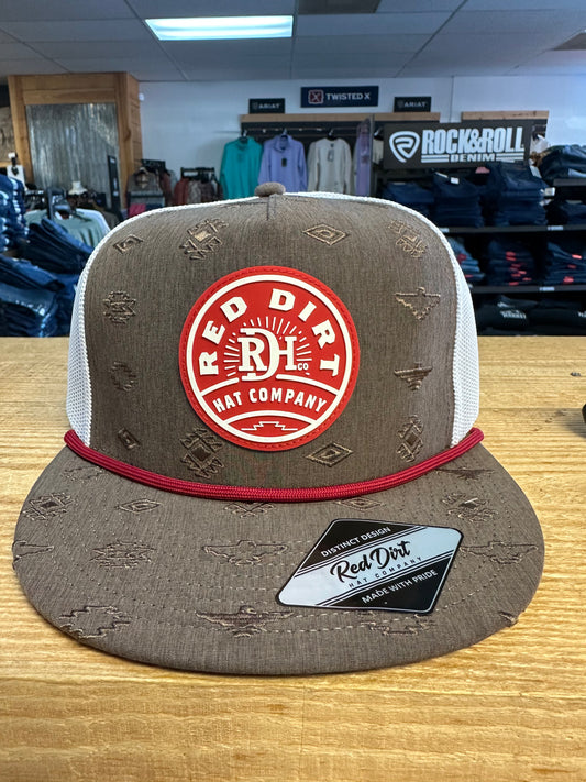 RED DIRT HAT CO THE RUINS HAT BROWN/WHITE WITH RED ROPE 5 PANEL