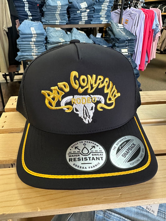 HOOEY BAD COMPAY BLACK 5 PANEL TRUCKER WITH YELLOW/WHITE EMBROIDERY LOGO