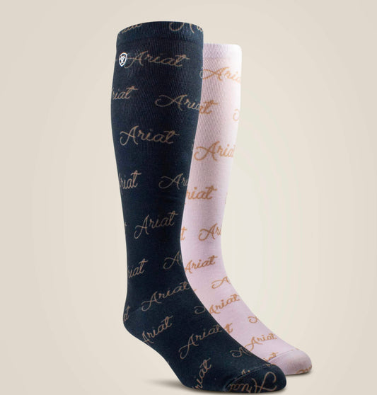 ARIAT SCRIPT KNEE HIGH 2 PAIR SOCKS