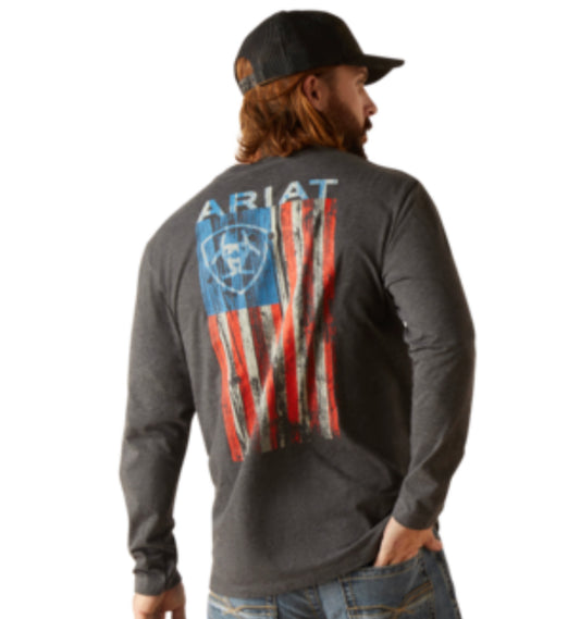 ARIAT MENS WOODEN FLAG LONG SLEEVE TSHIRT