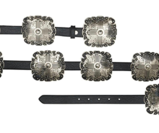 ANGEL RANCH BLACK 1” FLORAL  BLACK EMBOSSED CONCHO BELT