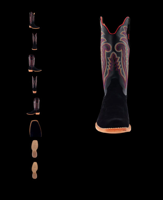 R WATSON MENS  BLACK ROUGH OUT WITH BLACK SINATRA COWHIDE BOOT