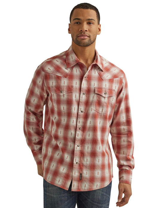 WRANGLER MENS PREMIUM LONG SLEEVE SNAP IN RUST