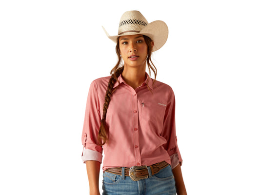 ARIAT WOMENS VENTTEK LONG SLEEVE SHIRT IN FADED ROSE PINSTRIPE