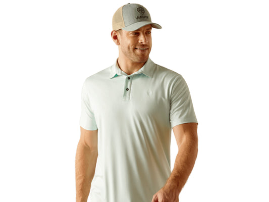 ARIAT MENS CHARGER 2.0 MODERN SHORT SLEEVE POLO IN BLEACHED AQUA