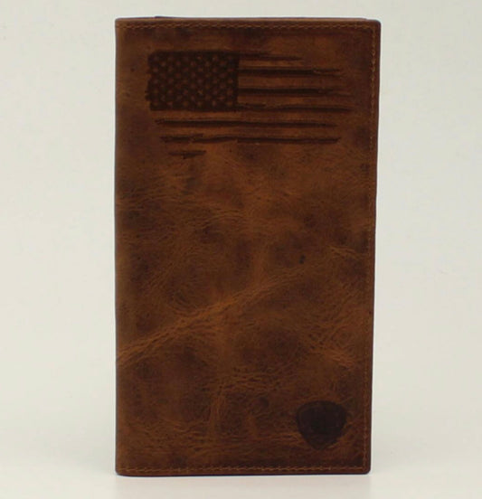 ARIAT MENS RODEO WALLET WITH USA STICHED USA FLAG SHIELD LOGO