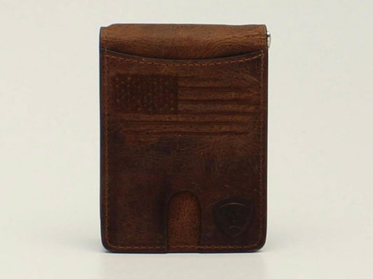 ARIAT BIFOLD MONEY CLIP USA FLAG SHIELD LOGO WALLET