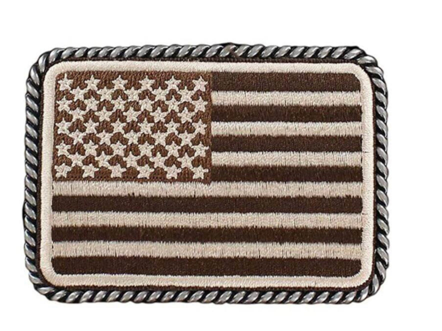 ARIAT RECTANGLE ROPE EDGE USA FLAG PATCH BELT BUCKLE