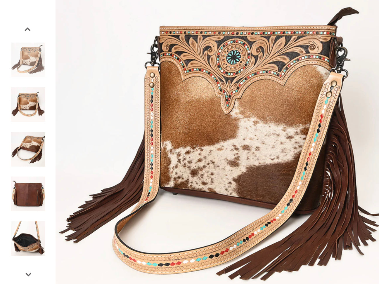 AMERICAN DARLING HAIR ON HAND TOOLED PURSE WITH LEATHER FRINGE