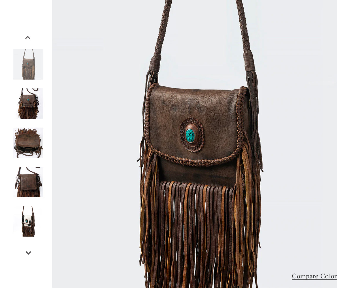 AMERICAN DARLING HEAVILY FRINGED LEATHER PURSE WITH TURQUOISE OVAL