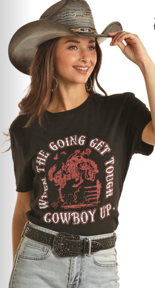 ROCK & ROLL DENIM WOMENS WHEN THE GOING GET TOUGH COWBOY UP TEE