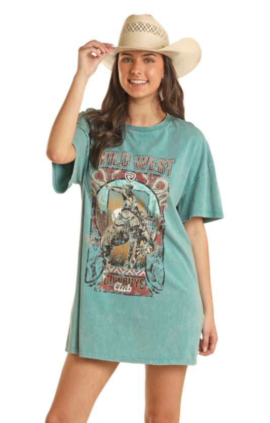 ROCK & ROLL DENIM GRAPHIC T-SHIRT DRESS