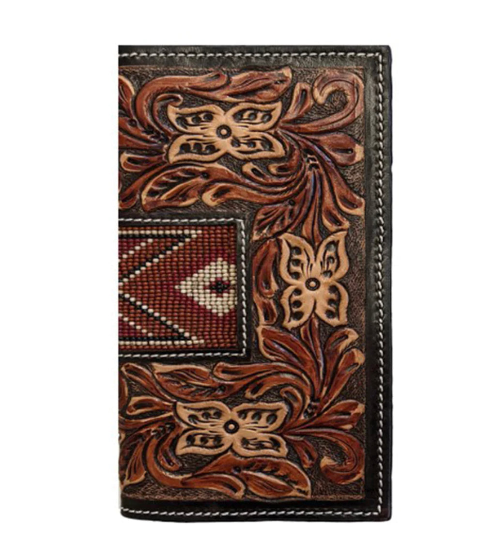 TWISTED X RODEO WALLET FLORAL TOOLED BROWN BEADED CENTER