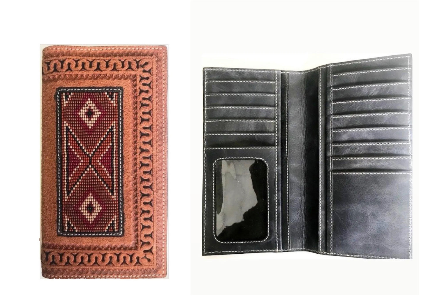 TWISTED X RODEO WALLET, LEATHER, EARTH TONE BEADING INSET