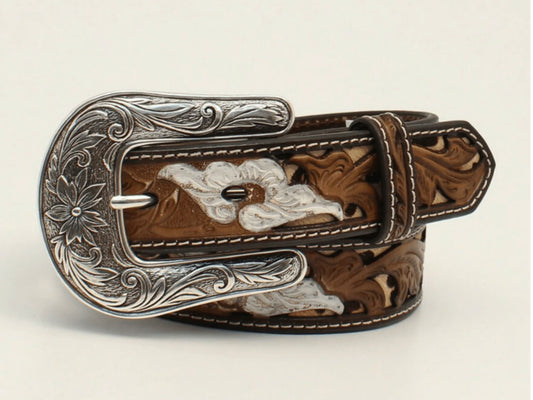 NOCONA GIRLS LEOPARD UNDERLAY PAINTED FLOWER BELT