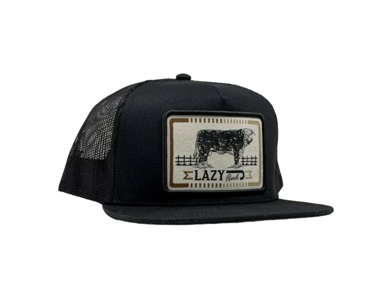 LAZY J RANCHWEAR BLACK IRON HIDE HIGH PROFILE TRUCKER HAT