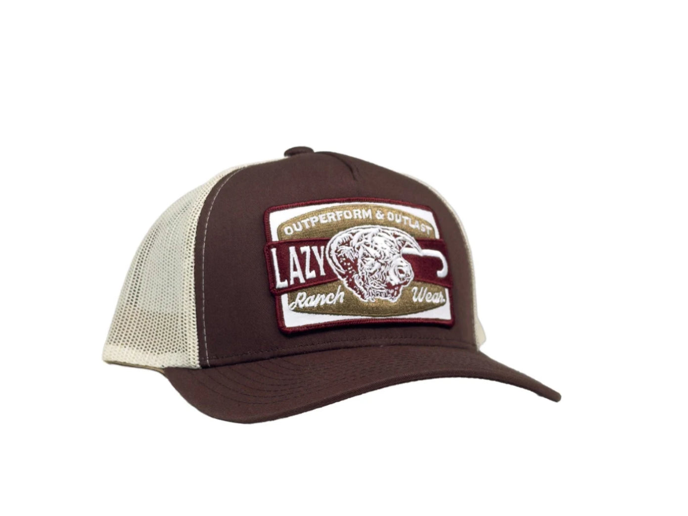 LAZY J RANCHWEAR BROWN & TAN OUTLAST MID PROFILE TRUCKER HAT