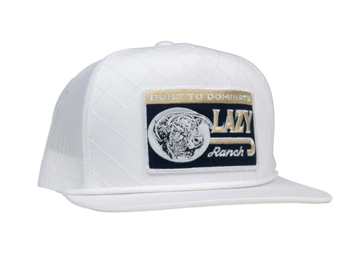 LAZY J RANCHWEAR WHITE DOMINATE QUILTED ROPE HIGH PROFILE TRUCKER HAT