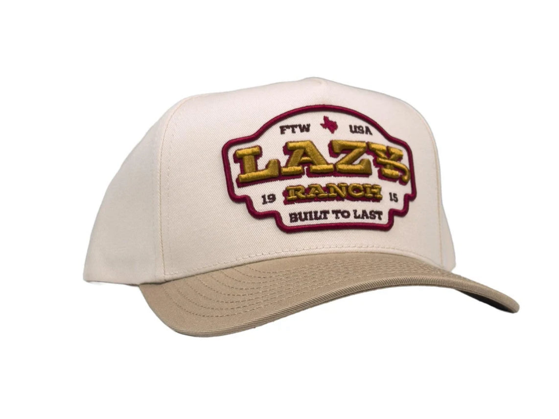 LAZY J RANCHWEAR CREAM & TAN GOLD STOCK VINTAGE FIVE PANEL HAT