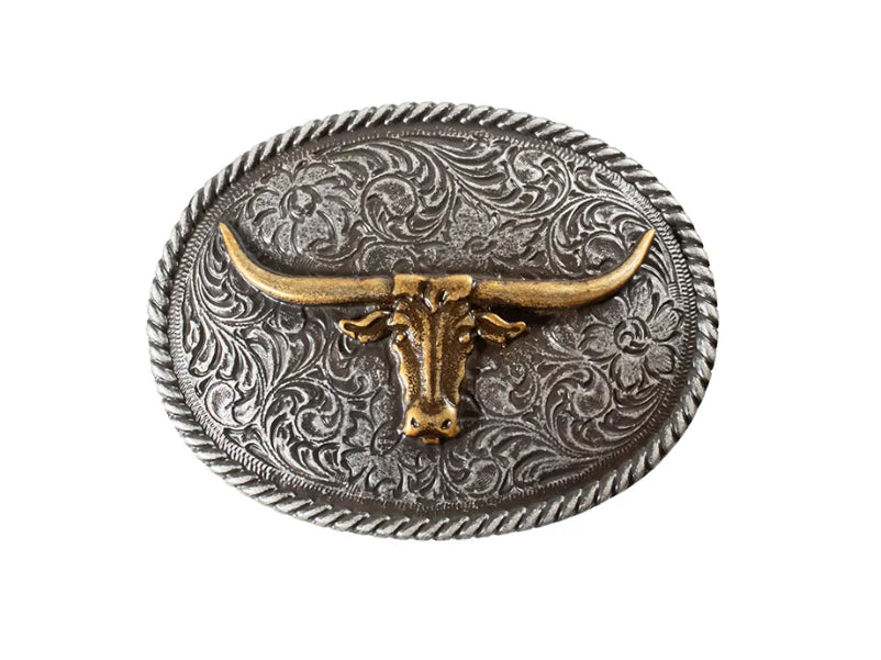 NOCONA MENS BUCKLE OVAL MATTE GOLD LONGHORN