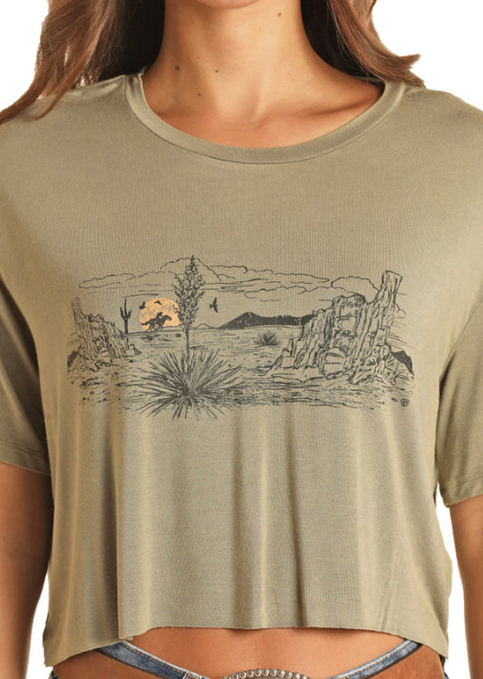 ROCK&ROLL DENIM FRINGE OVERSIZED TEE