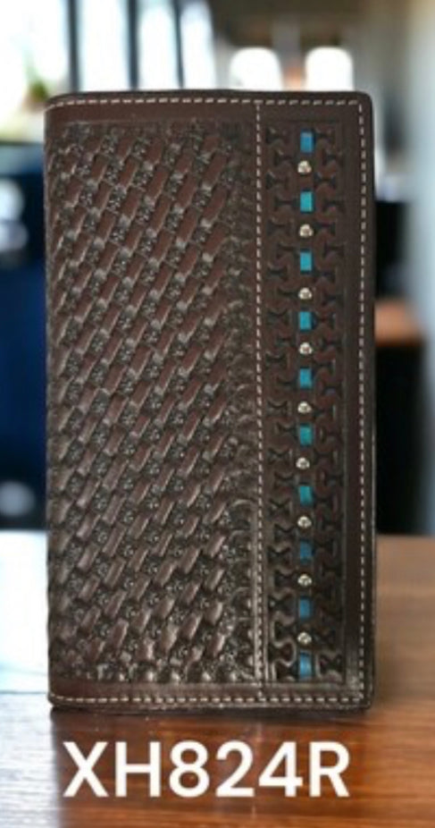 TWISTED X WALLET BASKET WEAVE BLUE STITCH NAIL HEAD RODEO