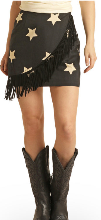 ROCK&ROLL DENIM SKIRT WITH FRINGE