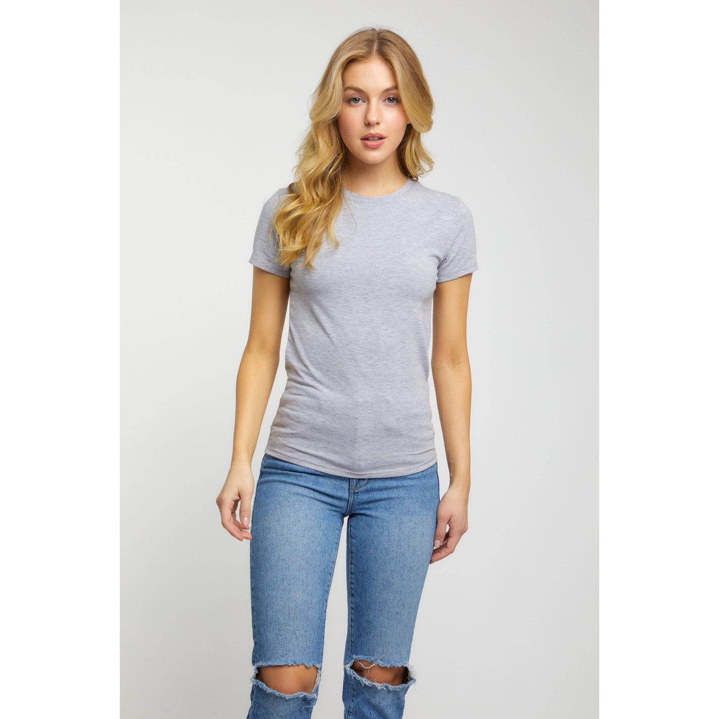 Popular 21 - Crew Neck Short Sleeve Basic Casual Knit Top: Beaver Fur / S-M-L(2-2-2)