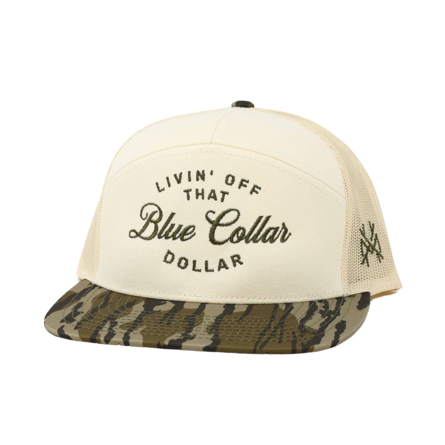 The Mad Hatter Co - Blue Collar Dollar Trucker Hat: Retro Mossy Oak Breakup Country/Black