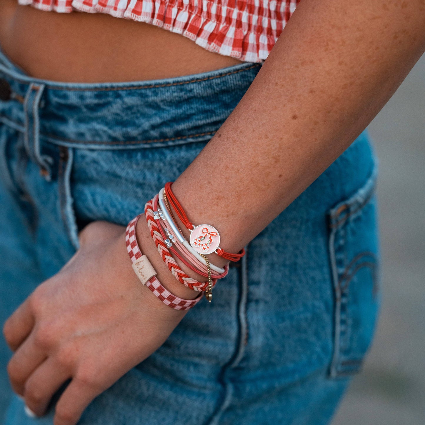 K'lani hair tie bracelets - "Sweet" Pink Cherry Hair Tie Bracelets: Large