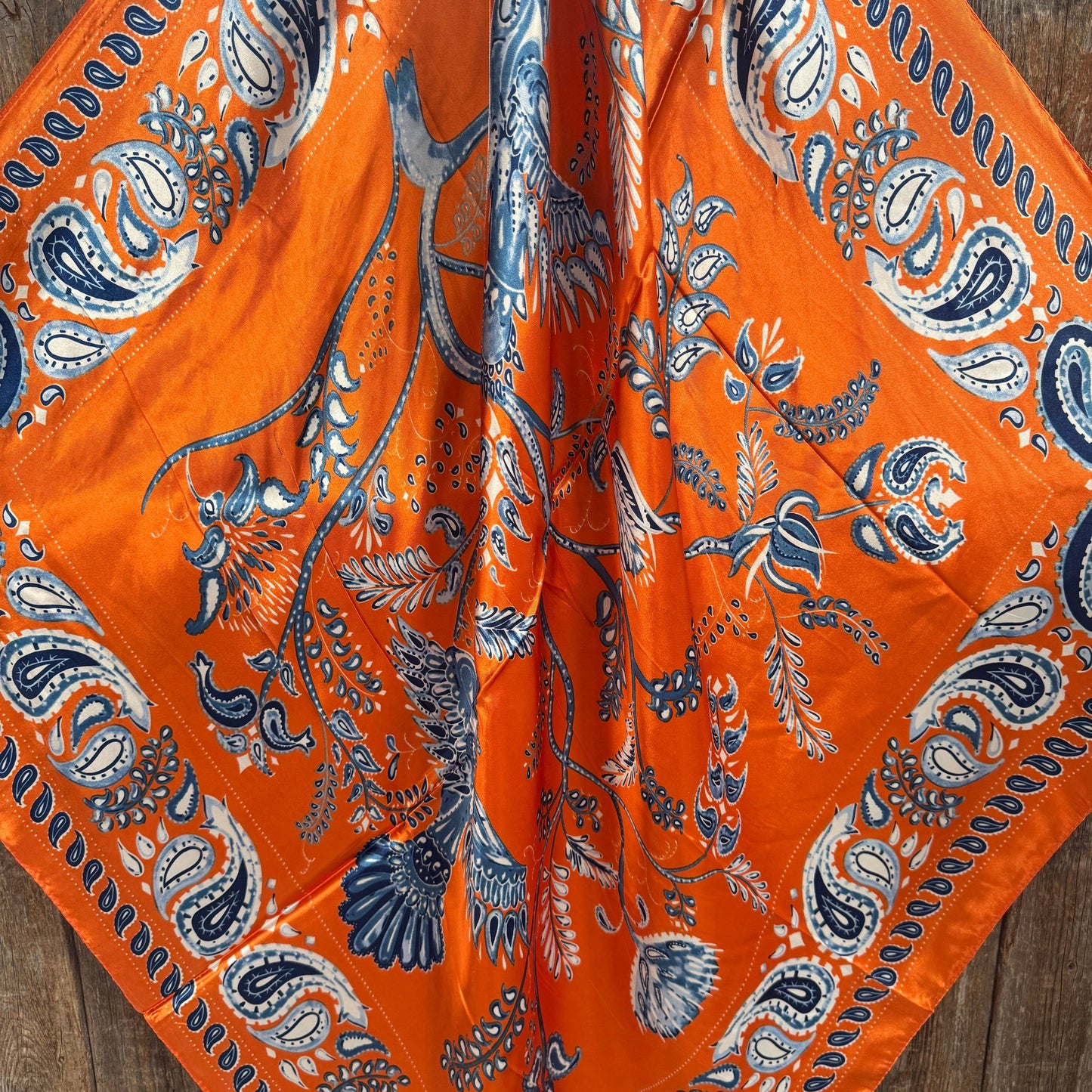 Rodeo Drive - 35X35" Orange and Blue Paisley Wild Rag / Scarf WR3439