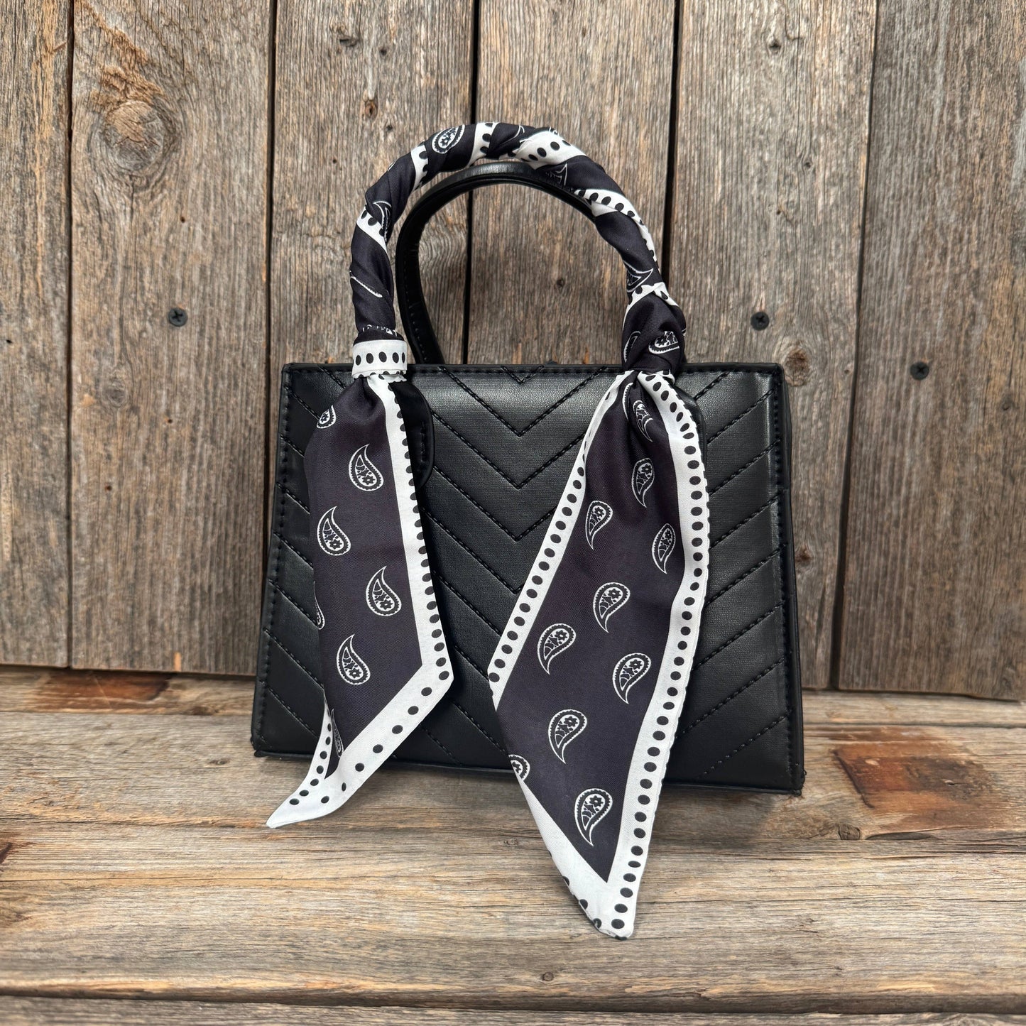 Rodeo Drive - Black and White Western Skinny Mini Wild Rag Scarf / Cowgirl Necktie #TW108