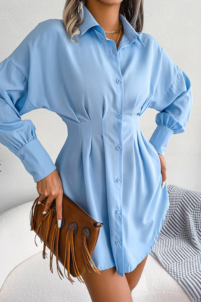 UNISHE - Plain Open Button High Waist Blouse Shirt Dress BJS026: White / L