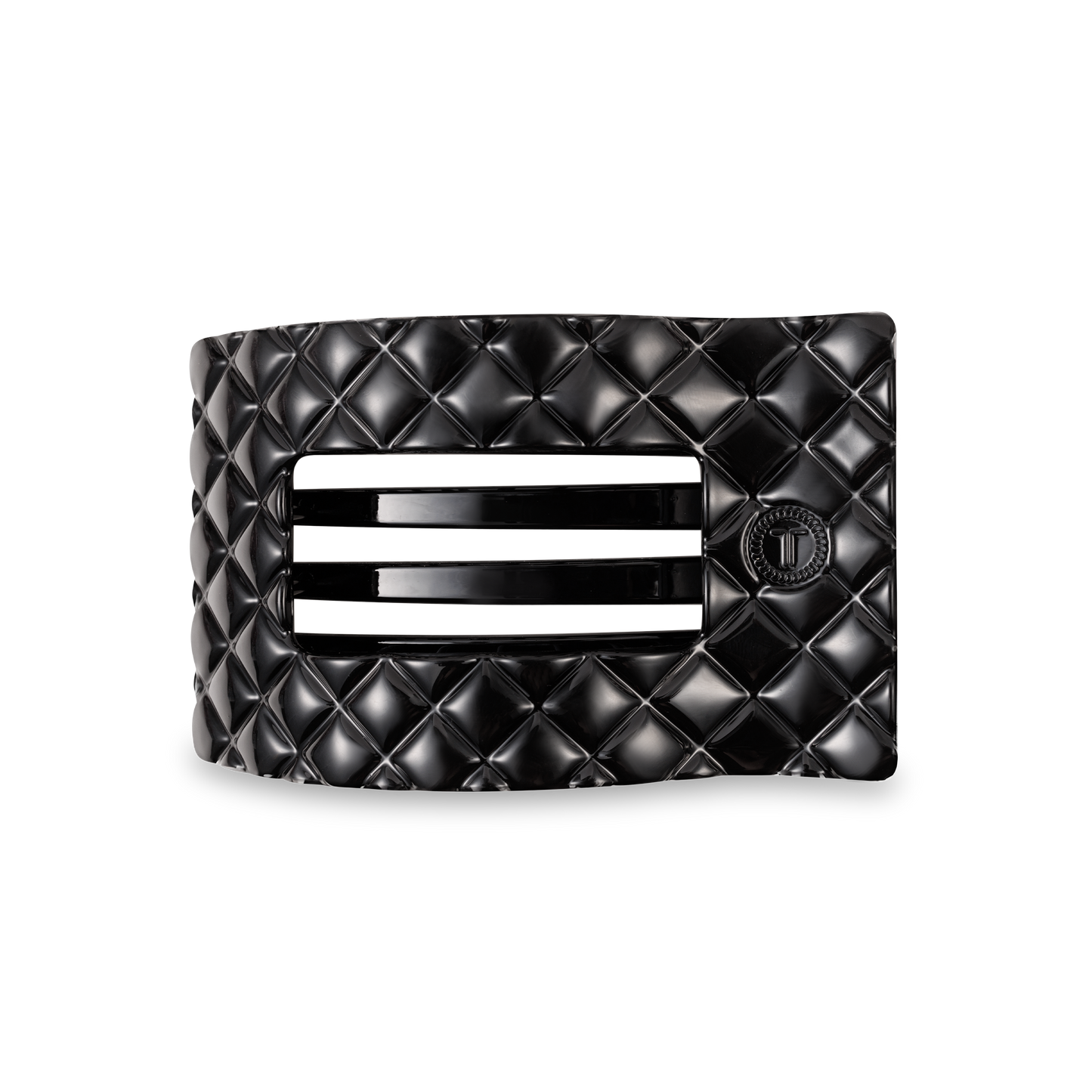 TELETIES - Flat Rectangle Hair Clip | Medium | Jet Black Quilted