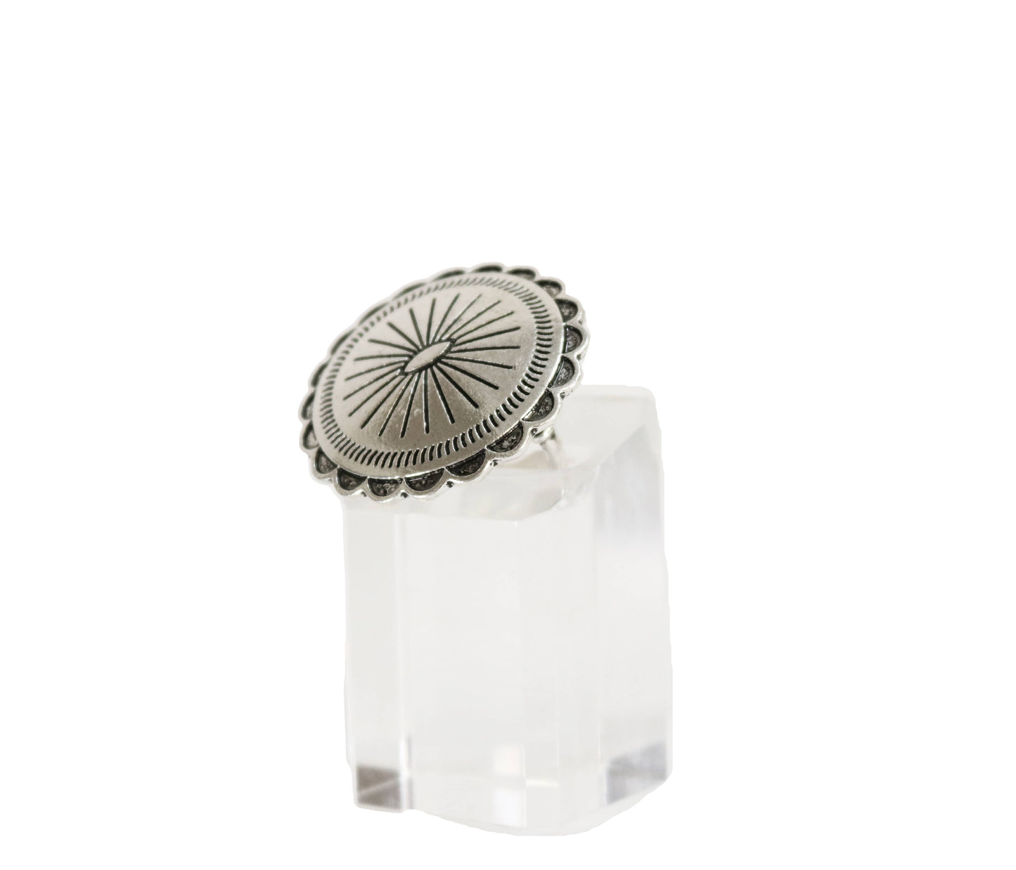 West & Co. - Adjustable Round Burnished Silver Concho Ring