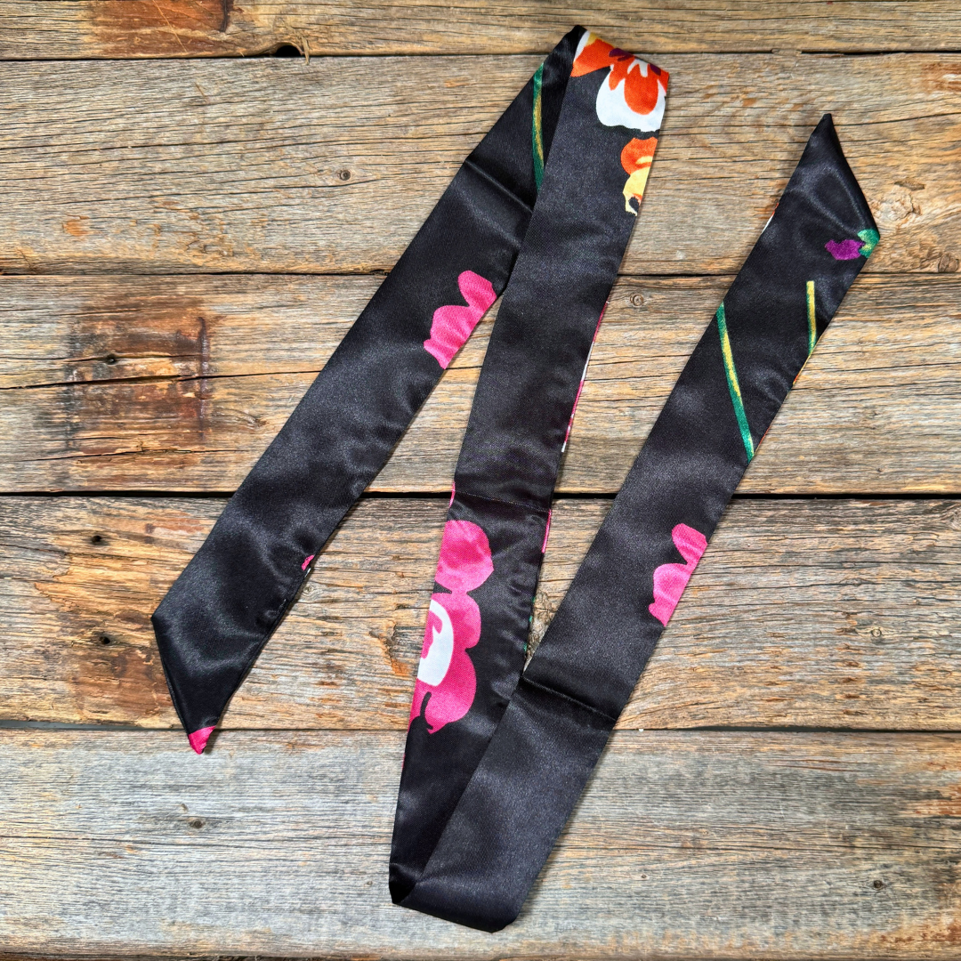 Rodeo Drive - Black and Pink Western Skinny Mini Wild Rag Scarf / Cowgirl Necktie #TW320