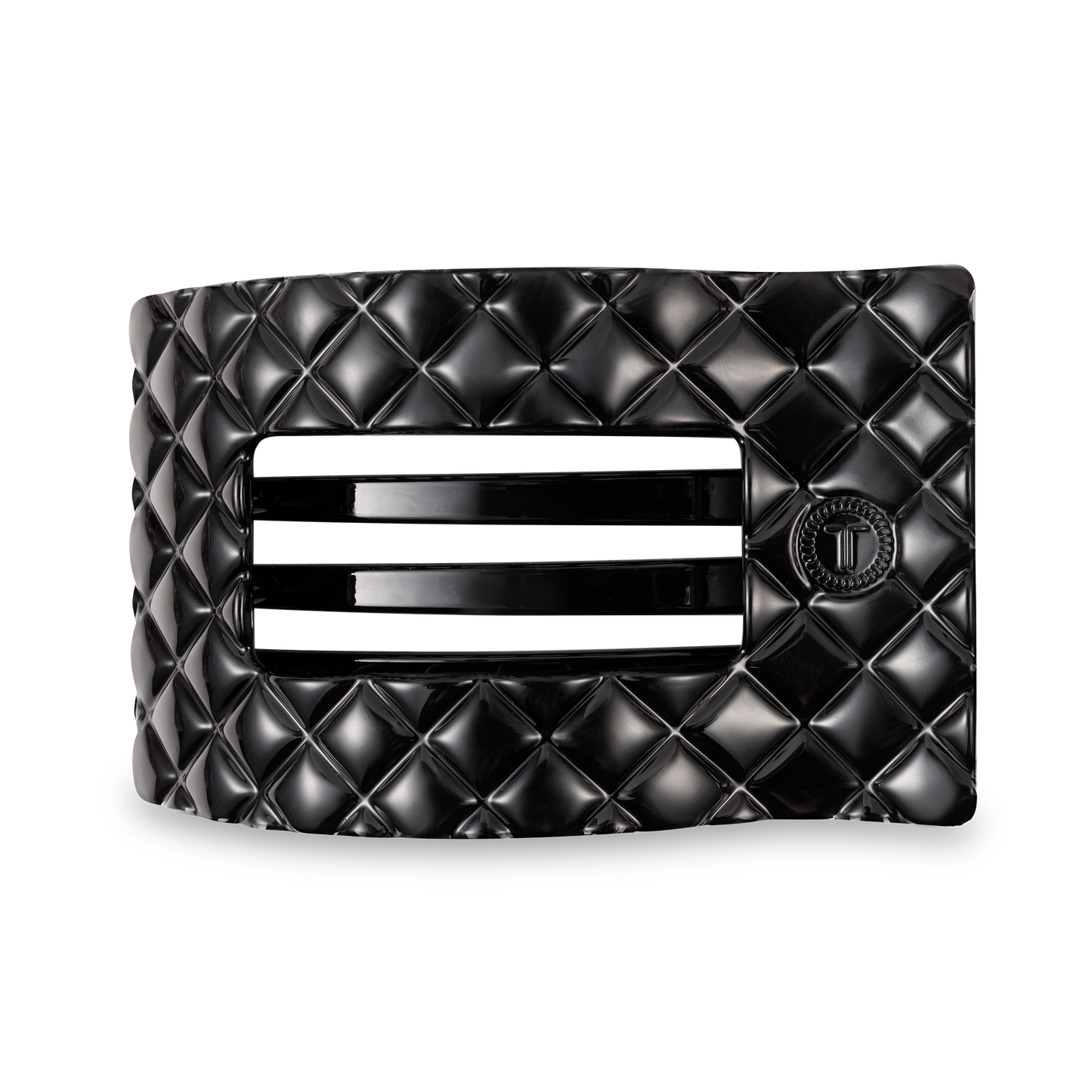 TELETIES - Flat Rectangle Hair Clip | Large | Jet Black Quilted