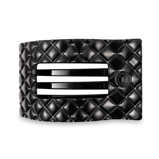 TELETIES - Flat Rectangle Hair Clip | Large | Jet Black Quilted