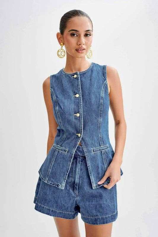By Claude - WOMEN FASHION DENIM TWO PIECE SET: Navy / XL