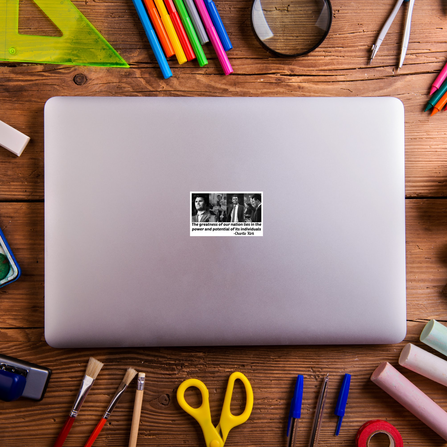 Jazzy Pop Stickers - Charlie Kirk Greatness quote  USA laminated sticker America