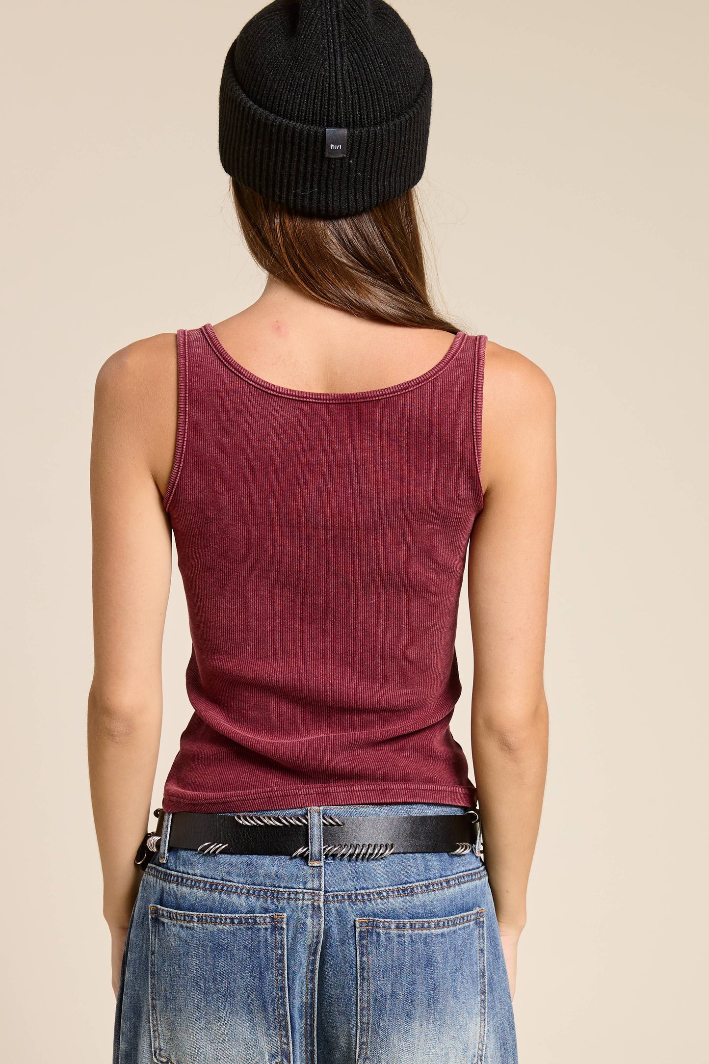 Mimosa - Western Silver Belt Trim Washed Tank Top: BLACK / S