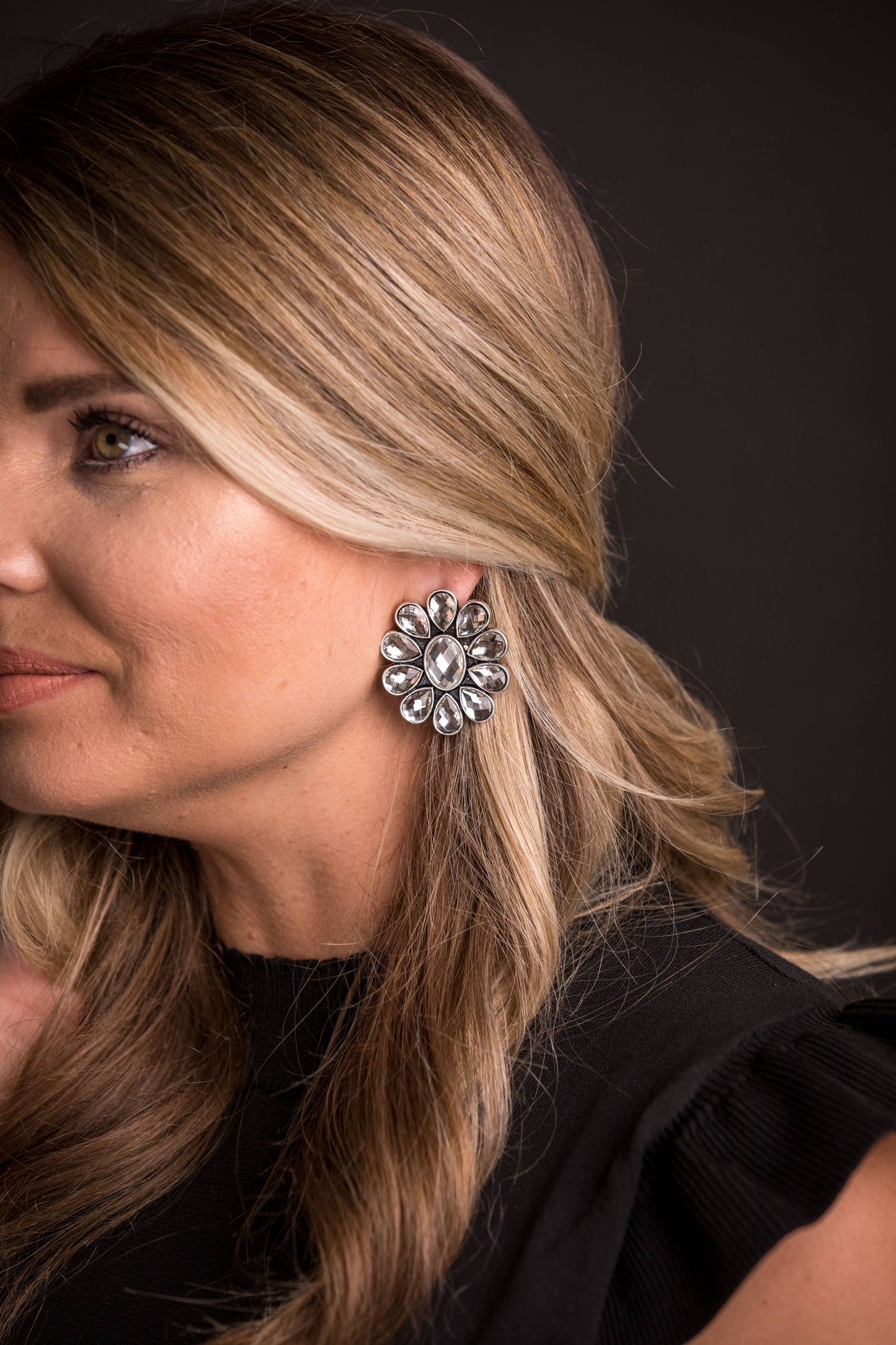 West & Co. - Rhinestone Flower Cluster Post Earrings