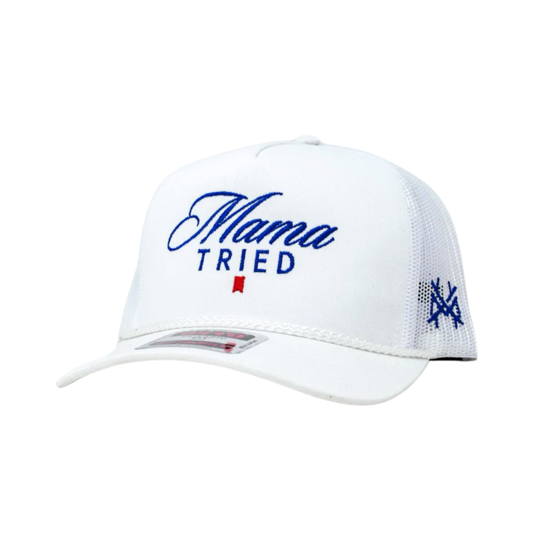 The Mad Hatter Co - MHC Mama Tried Ultra Trucker Hat: 6006 White/ Blue Rope