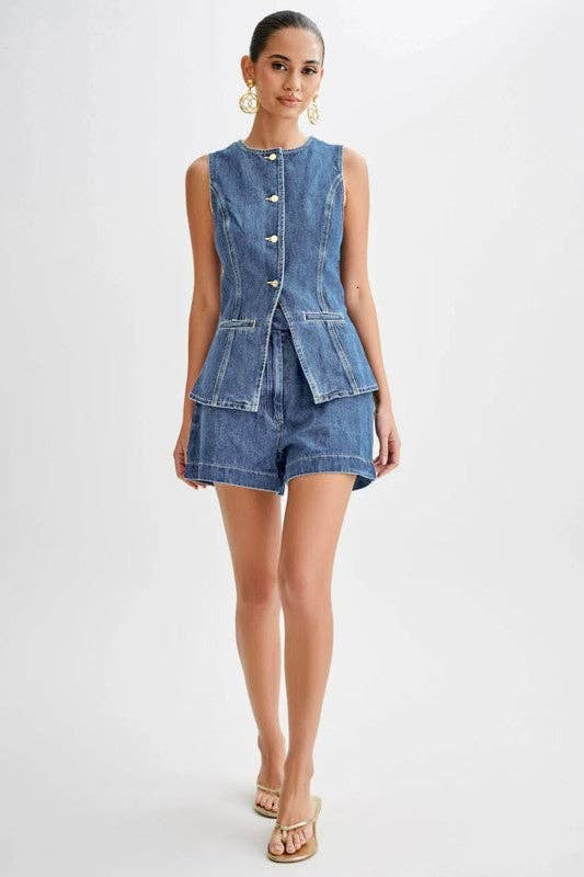 By Claude - WOMEN FASHION DENIM TWO PIECE SET: Navy / M