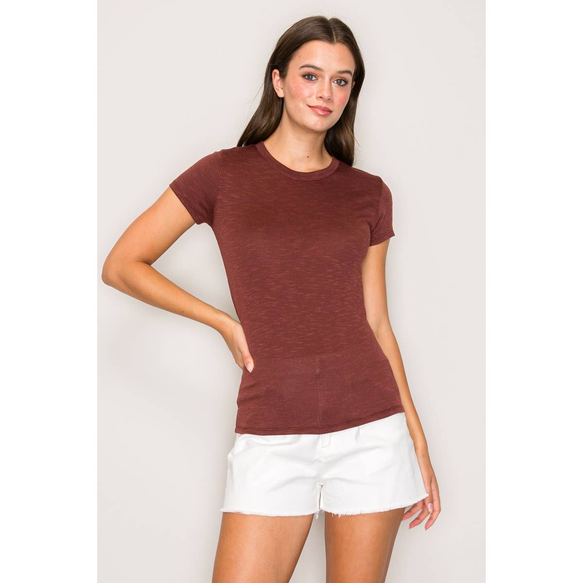 Popular 21 - Crew Neck Short Sleeve Rib Knit Basic Tee: Black / S-M-L(2-2-2)