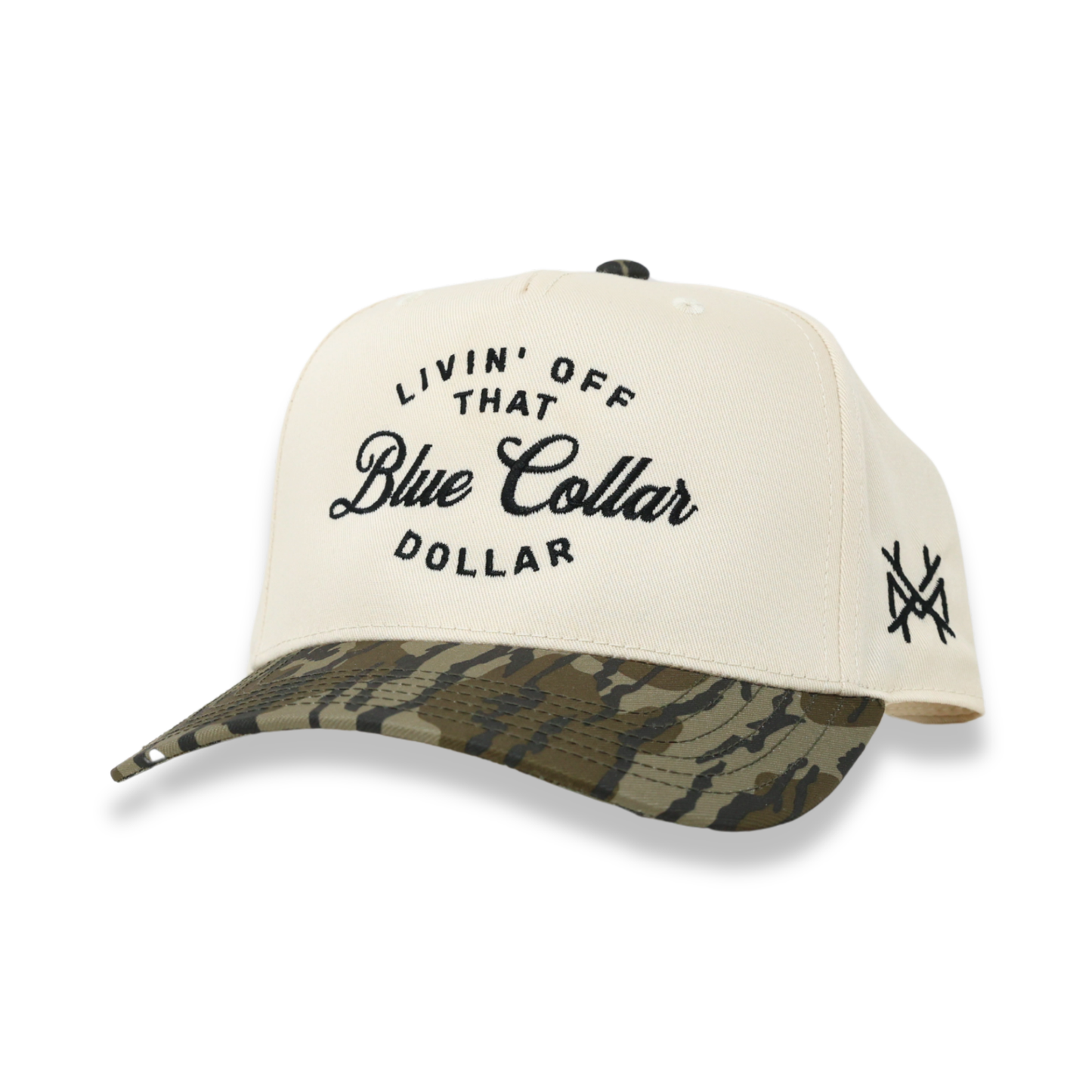 The Mad Hatter Co - Blue Collar Dollar Trucker Hat: Retro Mossy Oak Breakup Country/Black