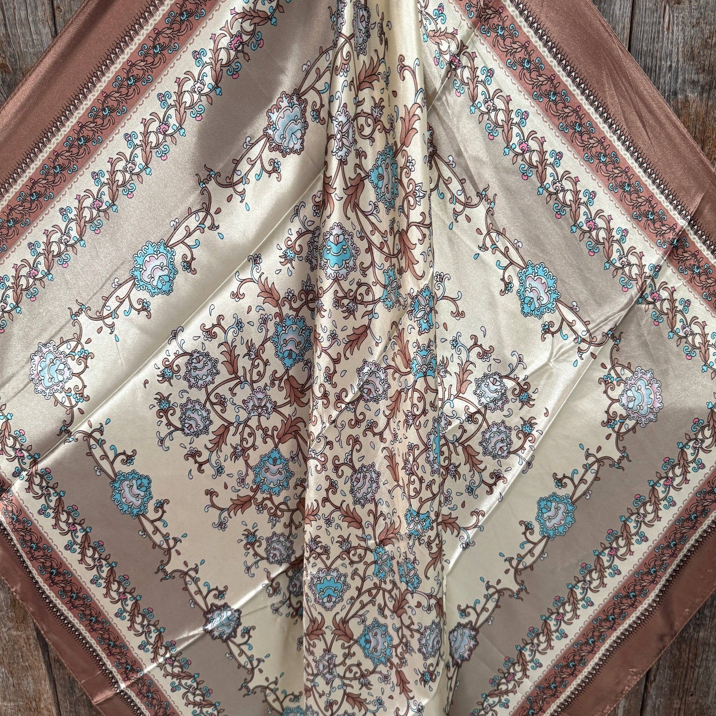 Rodeo Drive - 35X35" Brown and Aqua Floral Wild Rag / Scarf WR3444