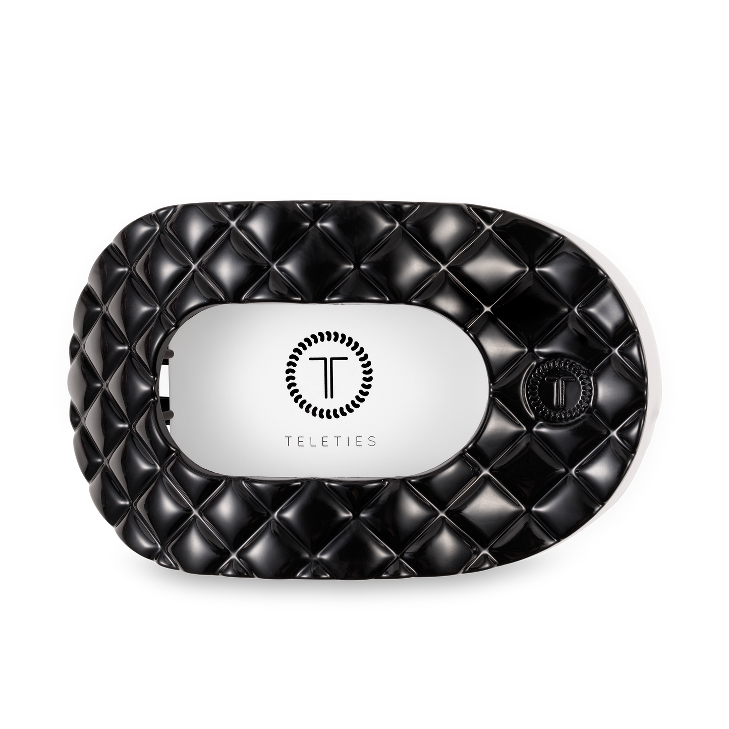 TELETIES - Flat Round Hair Clip | Large | Jet Black Quilted