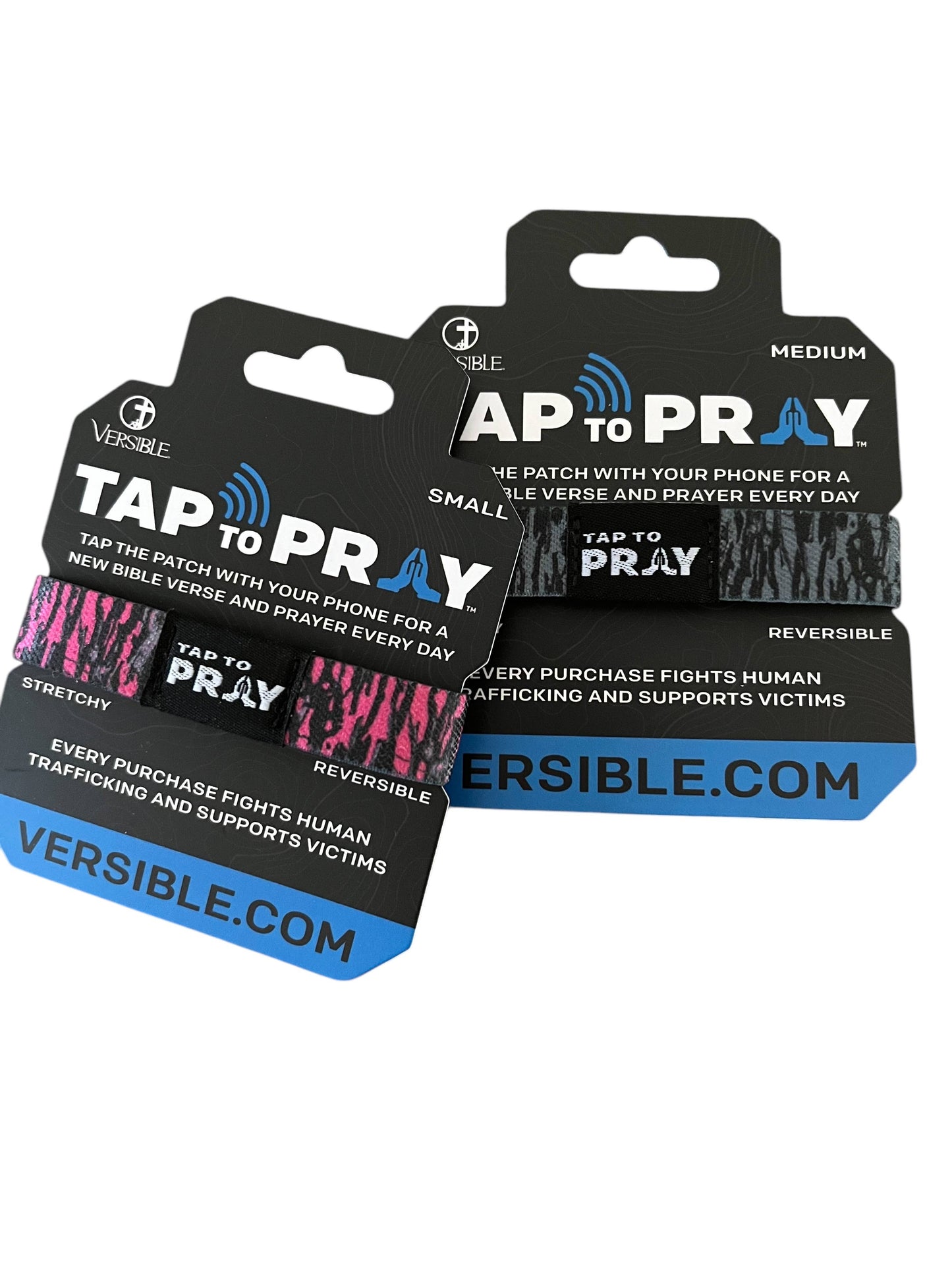 Versible - Tap To Pray™ Wristbands - Tree Bark Camo Pink & Grey: Medium